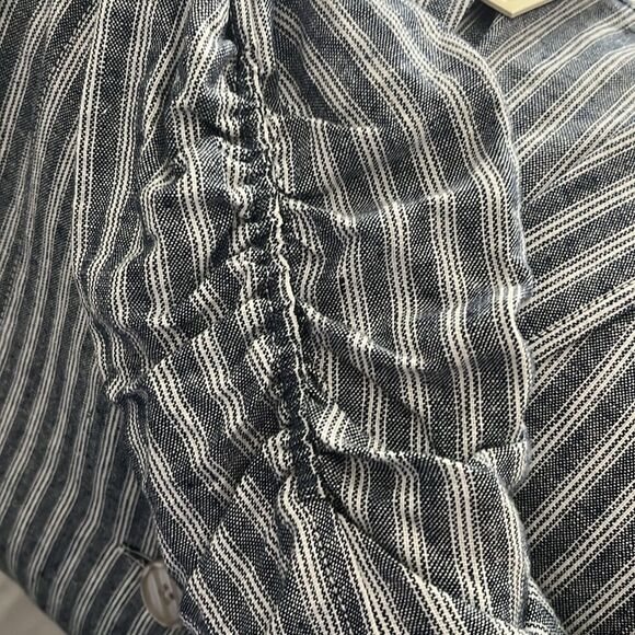 Max Studio Striped Blue &’White Women's Blazer Linen Blend Ruched Sleeves NWT - Picture 10 of 11